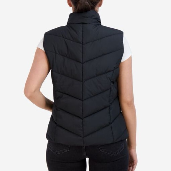 Cole Haan Black Chevron Quilted Puffer Vest Jacket - Picture 2 of 11